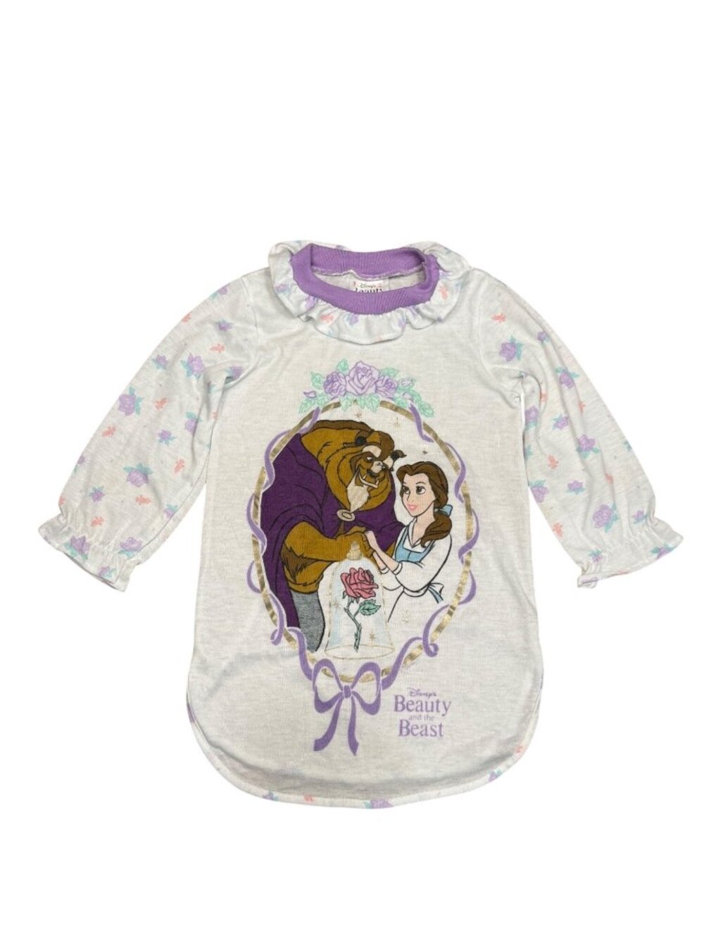 Vintage 90s Disney Beauty & The Beast Girls Long Sleeve Nightgown Size 4 White P